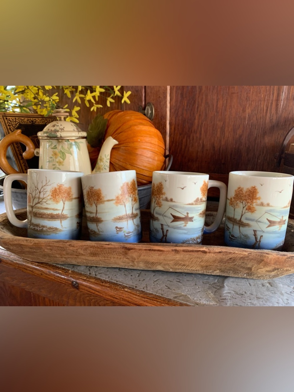 Vintage Otagiri hand painted mugs featuring mallard ducks